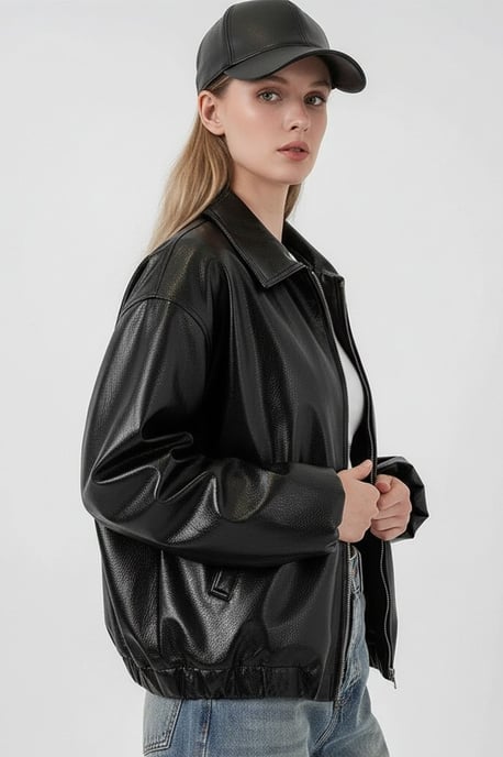 Übergroße Kunstleder-Zipperjacke - Image 4