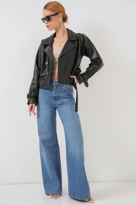 Faux-Leder Oversized Bomberjacke mit Patch-Details - Image 2