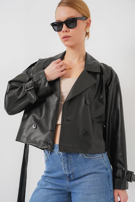 Faux-Leder Oversized Bomberjacke mit Patch-Details - Image 4