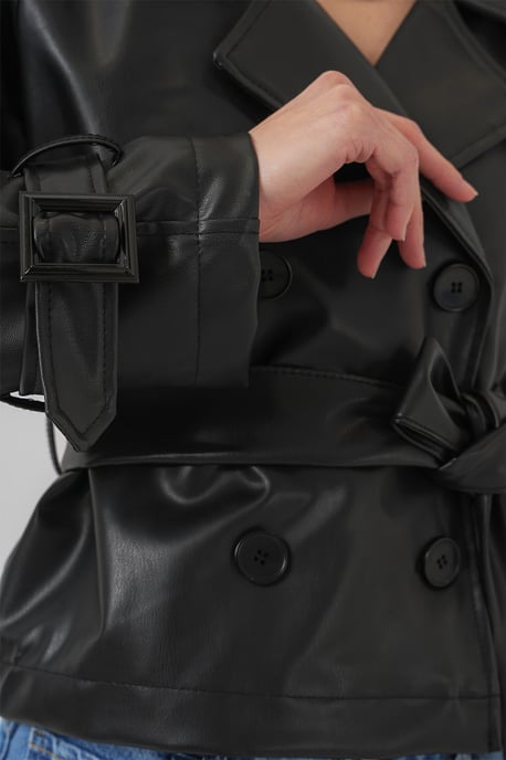 Faux-Leder Oversized Bomberjacke mit Patch-Details - Image 5