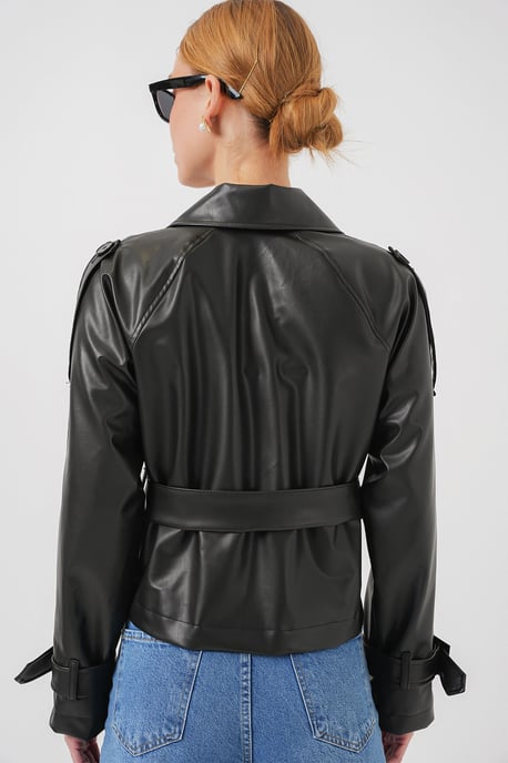 Faux-Leder Oversized Bomberjacke mit Patch-Details - Image 6