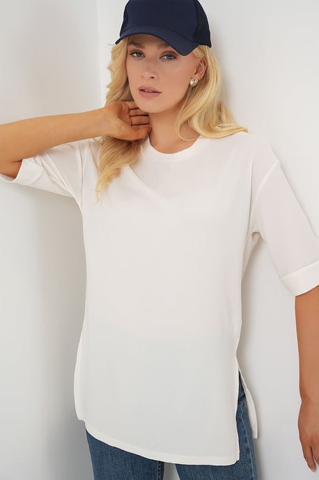 Strukturiertes Rundhals kurzärmeliges T-Shirt - Image 4