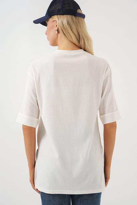 Strukturiertes Rundhals kurzärmeliges T-Shirt - Image 6