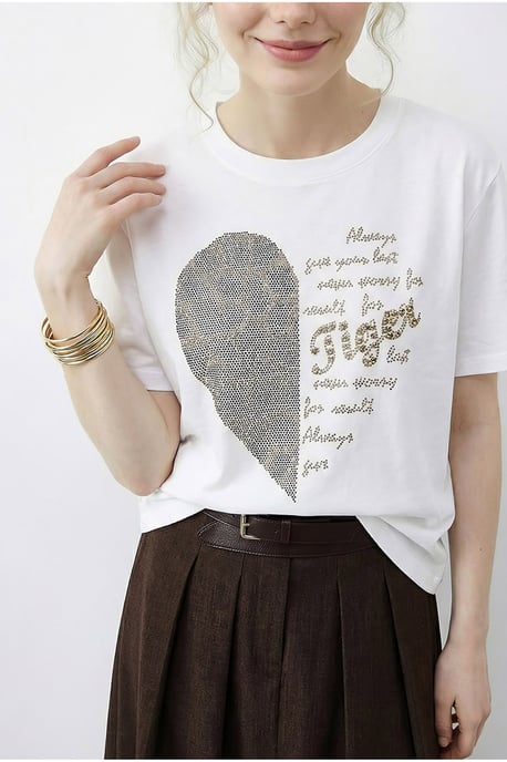 Rundhals-Glitzer-Textdruck-T-Shirt - Image 5