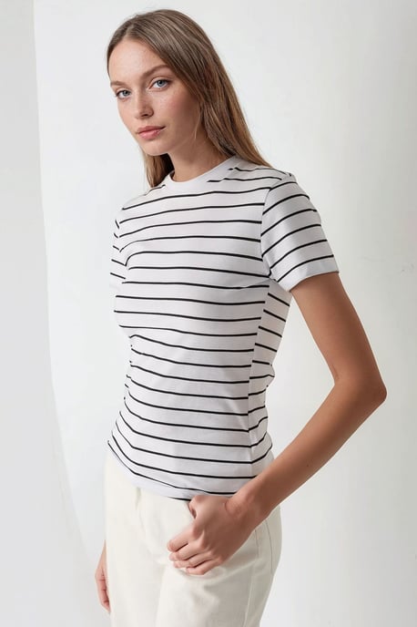 Gestreiftes Crew-Kragen T-Shirt - Image 2