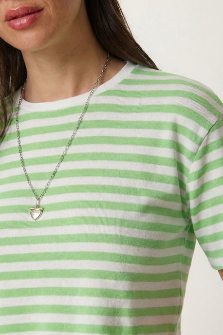 Oversized gestreiftes Crew-Neck Crop T-Shirt - Image 2