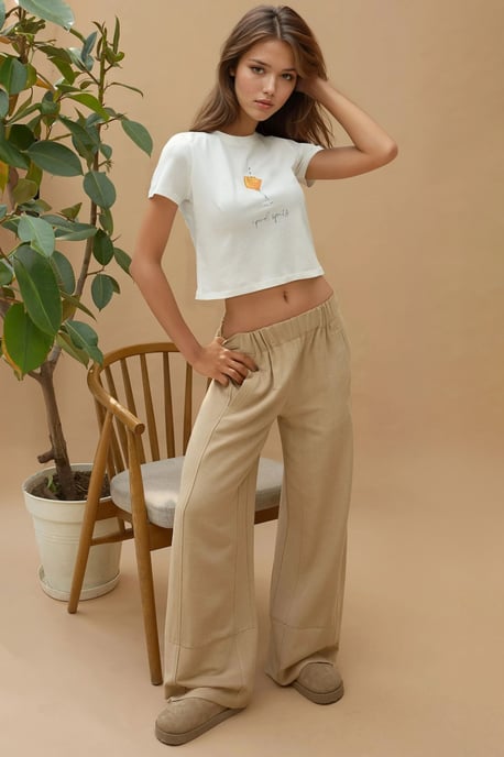 Bedrucktes Regular Fit Crew Neck 100% Baumwolle Crop T-Shirt - Image 3