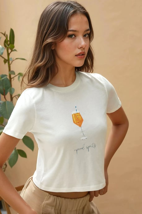 Bedrucktes Regular Fit Crew Neck 100% Baumwolle Crop T-Shirt - Image 4