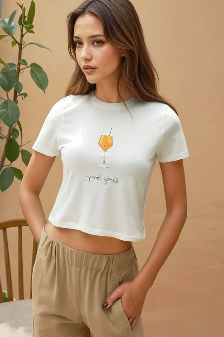 Bedrucktes Regular Fit Crew Neck 100% Baumwolle Crop T-Shirt - Image 5