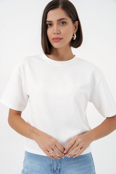 Steinverziert Rundhals-T-Shirt - Image 3
