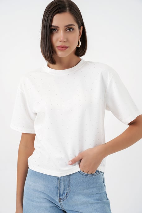 Steinverziert Rundhals-T-Shirt - Image 4