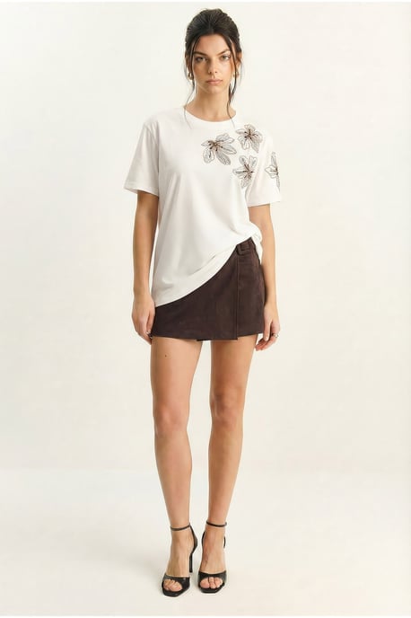 Blumenbesticktes Rundhalsausschnitt T-Shirt - Image 2