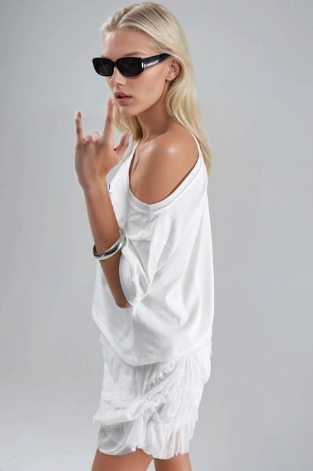 Bedrucktes Boot-Ausschnitt Ein-Schulter T-Shirt - Image 2