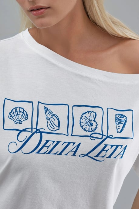 Bedrucktes Boot-Ausschnitt Ein-Schulter T-Shirt - Image 5
