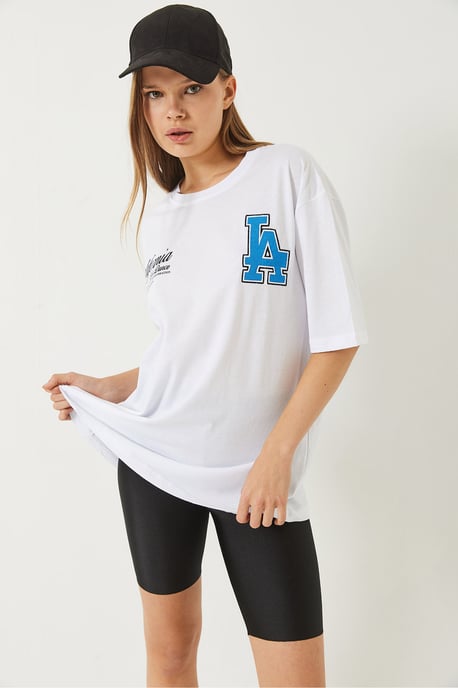 Übergrößen Crewneck Baumwoll-T-Shirt mit Rückenprint - Image 6