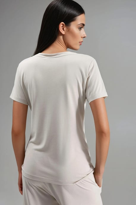 Weiches Touch V-Ausschnitt Kurzarm Modal-Mischung T-Shirt - Image 3