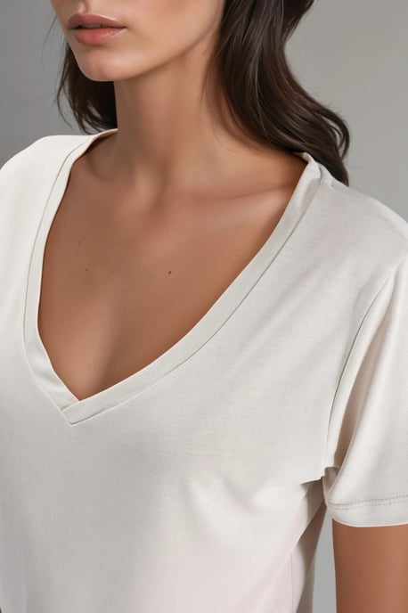 Weiches Touch V-Ausschnitt Kurzarm Modal-Mischung T-Shirt - Image 5