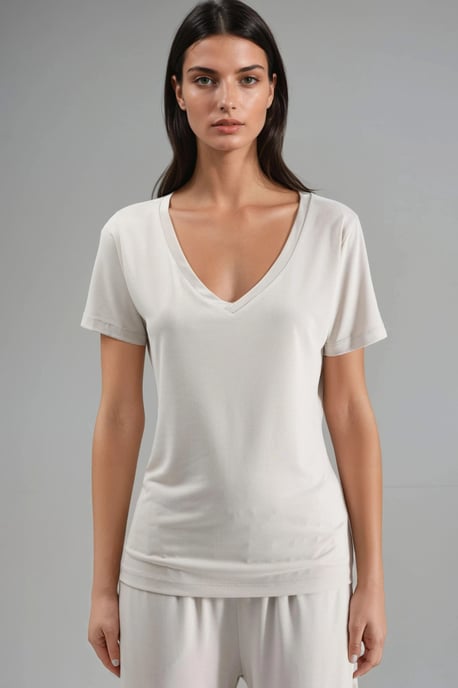 Weiches Touch V-Ausschnitt Kurzarm Modal-Mischung T-Shirt - Image 6