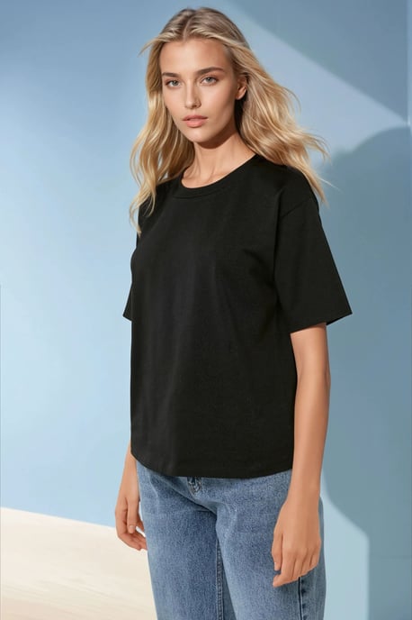 Hiccup Basic Baumwoll-T-Shirt mit Rundhals - Schwarz - Image 3