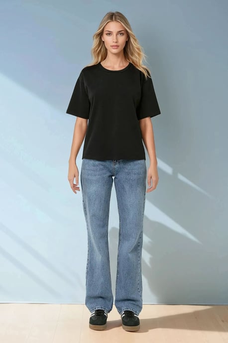 Hiccup Basic Baumwoll-T-Shirt mit Rundhals - Schwarz - Image 4