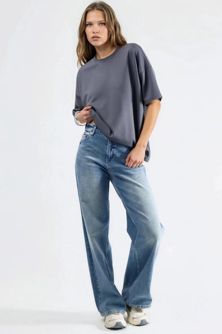 Übergroßes Rundhals-Modal Touch Strick-T-Shirt - Image 5