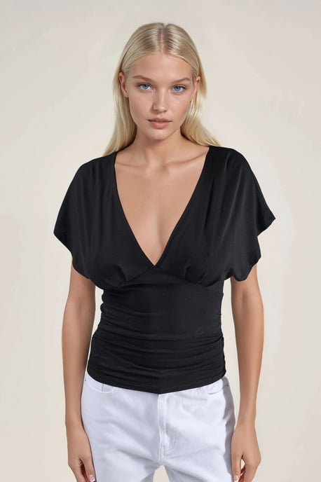 Gerüschtes V-Ausschnitt T-Shirt - Image 6