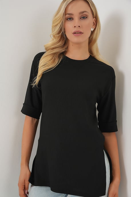 Strukturiertes Rundhals-T-Shirt mit kurzen Ärmeln - Image 4