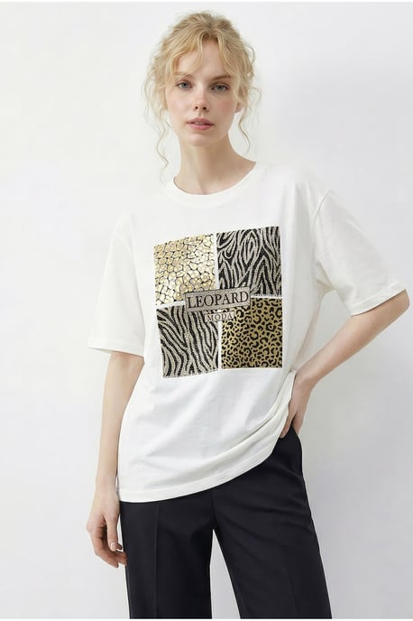 Leopardenmuster Paillettenshirt mit Rundhalsausschnitt - Image 1