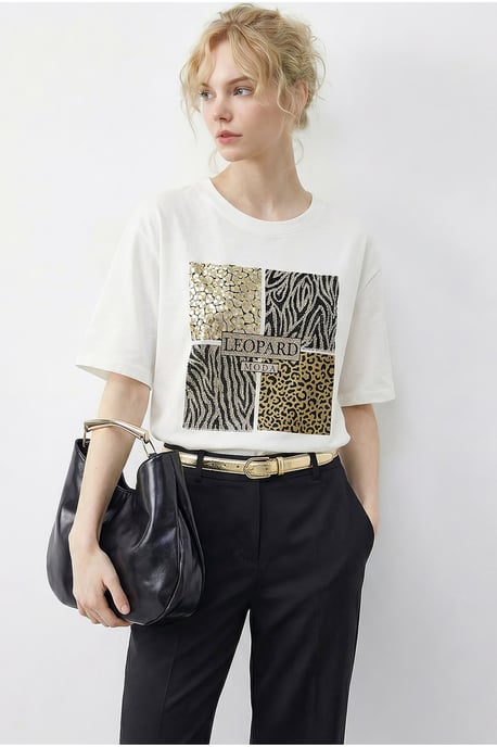 Leopardenmuster Paillettenshirt mit Rundhalsausschnitt - Image 4