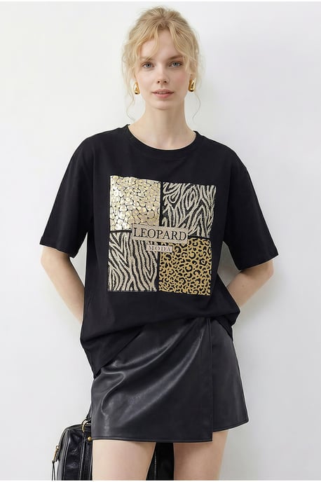 Leoprint Pailletten Rundhals T-Shirt - Image 2