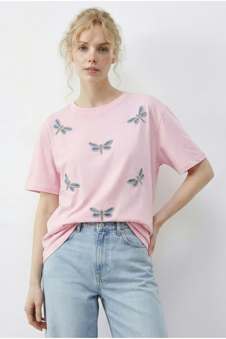 Gesticktes Rundhals-T-Shirt mit lockerer Passform - Image 3
