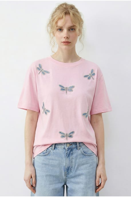 Gesticktes Rundhals-T-Shirt mit lockerer Passform - Image 4