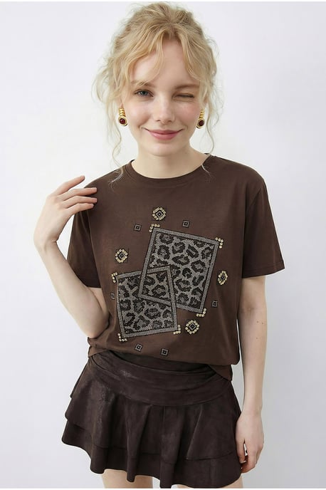 Crew-Neck T-Shirt mit geometrischem Pailletten-Druck - Image 4