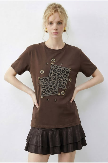 Crew-Neck T-Shirt mit geometrischem Pailletten-Druck - Image 5