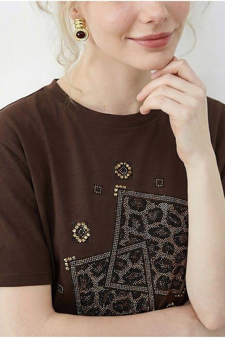 Crew-Neck T-Shirt mit geometrischem Pailletten-Druck - Image 6