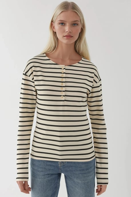Gestreiftes T-Shirt mit Knopfkraagen - Image 6