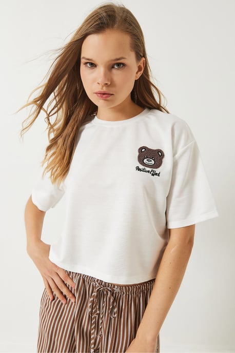 Besticktes Cropped T-Shirt mit Rundhalsausschnitt - Image 4