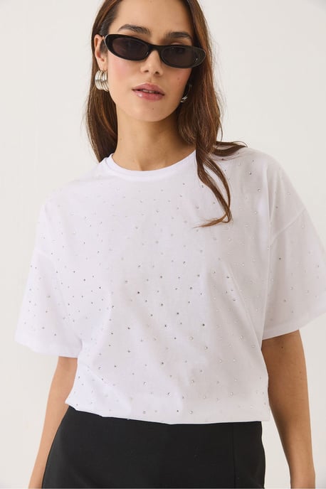Getupftes Paillettenshirt mit Rundhalsausschnitt - Image 1