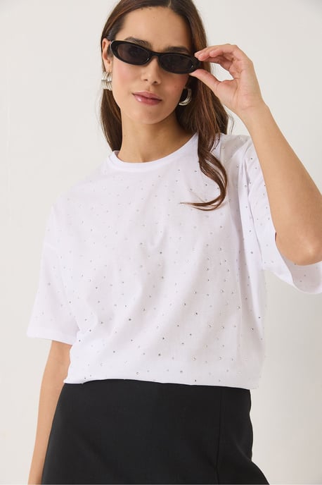 Getupftes Paillettenshirt mit Rundhalsausschnitt - Image 2