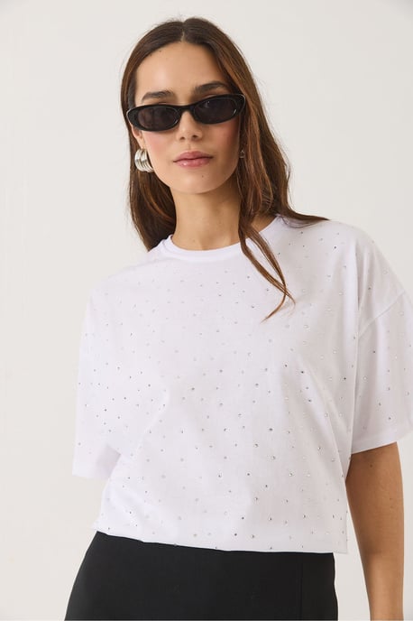 Getupftes Paillettenshirt mit Rundhalsausschnitt - Image 3