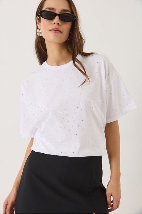 Getupftes Paillettenshirt mit Rundhalsausschnitt - Image 4