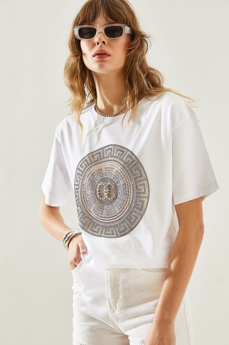 Gesticktes Bedrucktes Rundhals-T-Shirt - Image 3