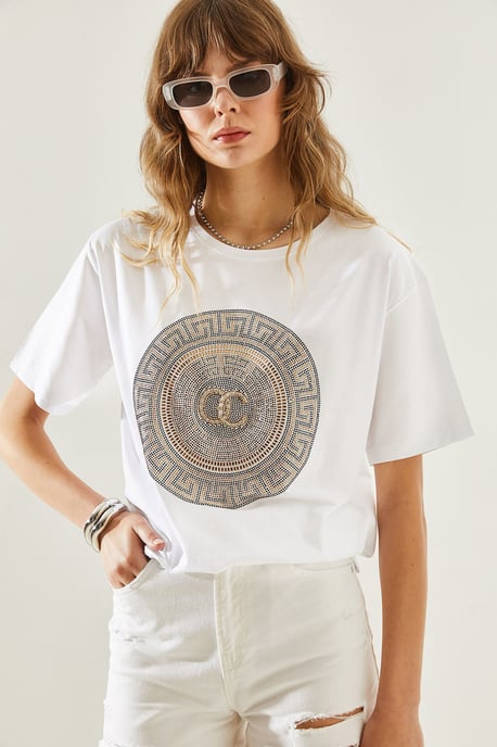 Gesticktes Bedrucktes Rundhals-T-Shirt - Image 4