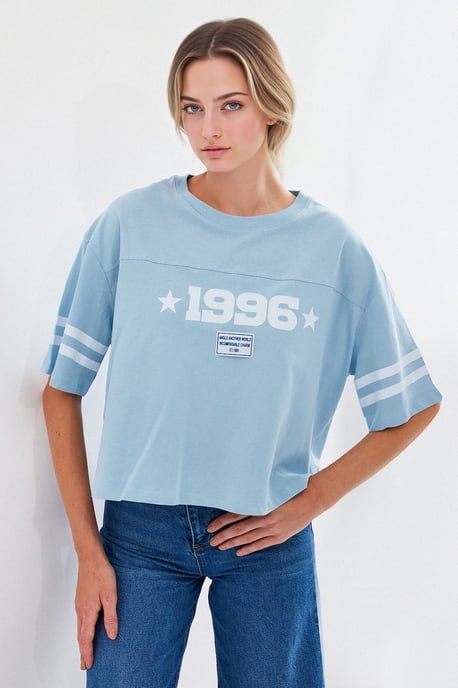Übergroßes Crew-Neck Crop-T-Shirt mit Motto-Print - Image 3