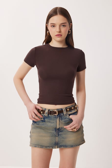 Slim Fit Rundhals-Crop-Top 2er-Pack T-Shirt - Image 2
