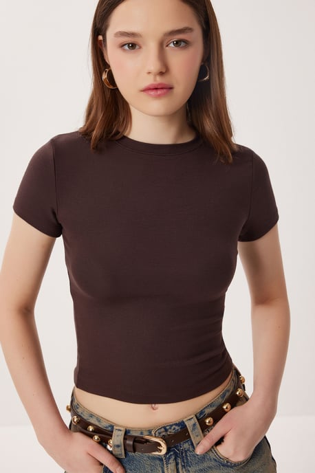 Slim Fit Rundhals-Crop-Top 2er-Pack T-Shirt - Image 3
