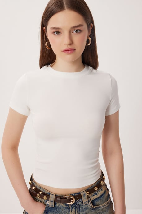 Slim Fit Rundhals-Crop-Top 2er-Pack T-Shirt - Image 5