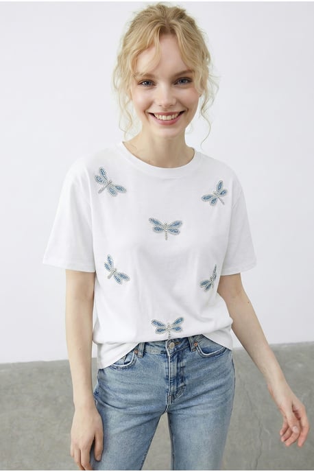 Besticktes T-Shirt mit Rundhalsausschnitt, lässige Passform - Image 3