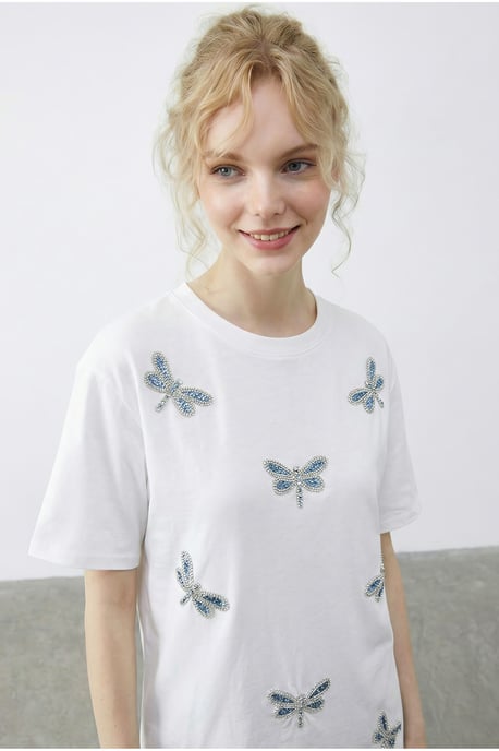 Besticktes T-Shirt mit Rundhalsausschnitt, lässige Passform - Image 5