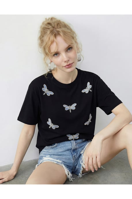 Besticktes Rundhals T-Shirt in lockerer Passform - Image 4